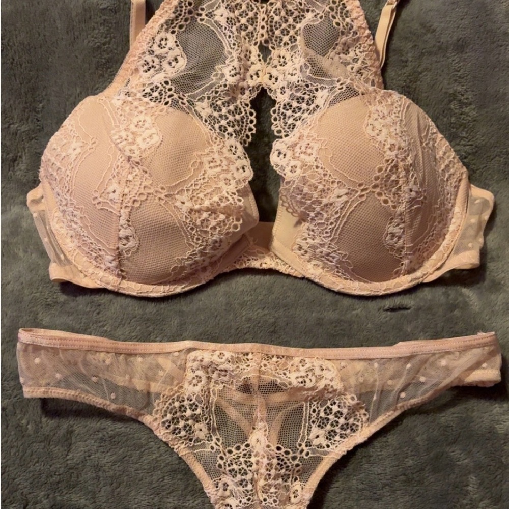 Adore Me Delicate Pale Pink Lace Bra Set